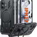 FNTCASE for iPhone 17 Phone Case: Magnetic Phone Cases with [Ring Kickstand] [Built-in Screen Protector] [Heavy Duty Military Grade Protection] Shockproof Full Body Hard TPU Phone Cases Black