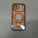 Compatible with iPhone 17 Pro Max Case with 360 Spin Magnetic Ring Stand [Compatible with Mag-Safe] Camera Lens Protector Plating Clear Phone Case for iPhone 17 Pro Max 6.9", Orange