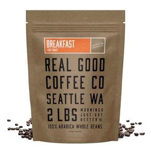 Real Good Coffee Company Real Good Coffee - Whole Bean Coffee - Light Roast 100% Arabica Fresh Roasted in Seattle - 2Lbs (32 Ounce (Pack of 1)), Best By 01, 2026