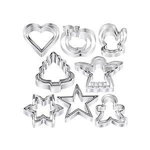 15Pcs Christmas Cookie Cutters-Holiday Cookie Cutters-430 Stainless Steel Biscuit Cutter for Baking-Gingerbread Man, Snowflake, Christmas Tree, Round, Star