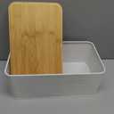 Phyllia Bread Box, Metal Bread Storage Container with Bamboo Lid Usable as Cutting Board, Breadbox Holder for Kitchen Countertop, 13 x 7 x 5.3 inch (White)