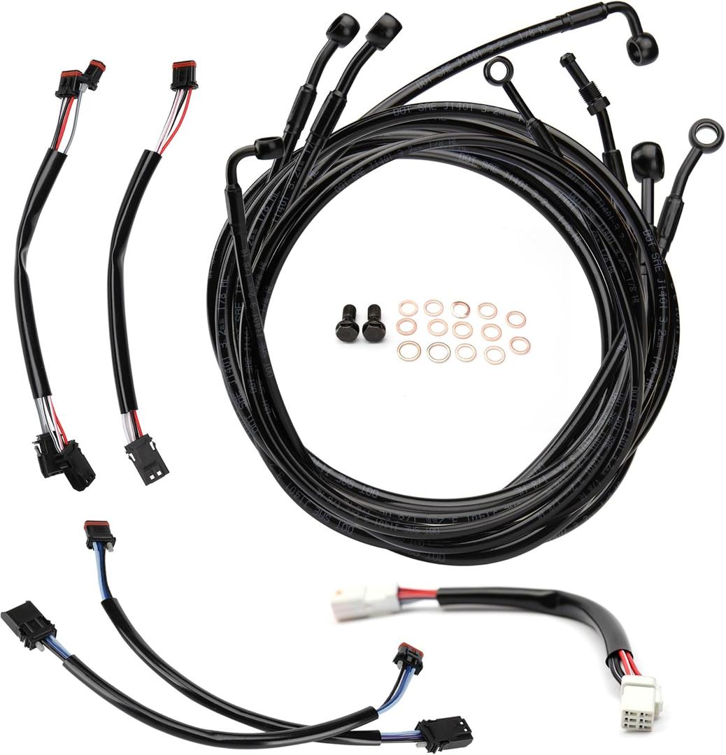 MoKitDora Touring Handlebar Extended Cable Kit Brake Line Clutch Cable CAN-Bus TBW Turn Signal Wiring Harness for 2017-2020 Harley FLTR FLHR FLHX FLHT w/ABS (Hydraulic Clutch) 16" Handlebar, Black
