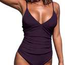 CUPSHE Women's One Piece Swimsuit Tummy Control V Neck Bathing Suits (Twilight Purple) S