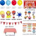 Carnival Theme birthday party decorations & include red blue yellow balloon & foil hot air popcorn balloons & striped banner tablecloth & Backdrop carnival Circus road sign paper card Signboard decor