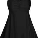 HUSKARY Tankini Swimsuits for Women Tummy Control Two Piece Bathing Suit Flowy Swim Tank Top with Boyshorts (Black, 16W)