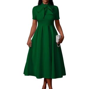 Memoriesea Women's Elegant Casual Short Sleeve Work Party A-Line Dress with Pockets XXL