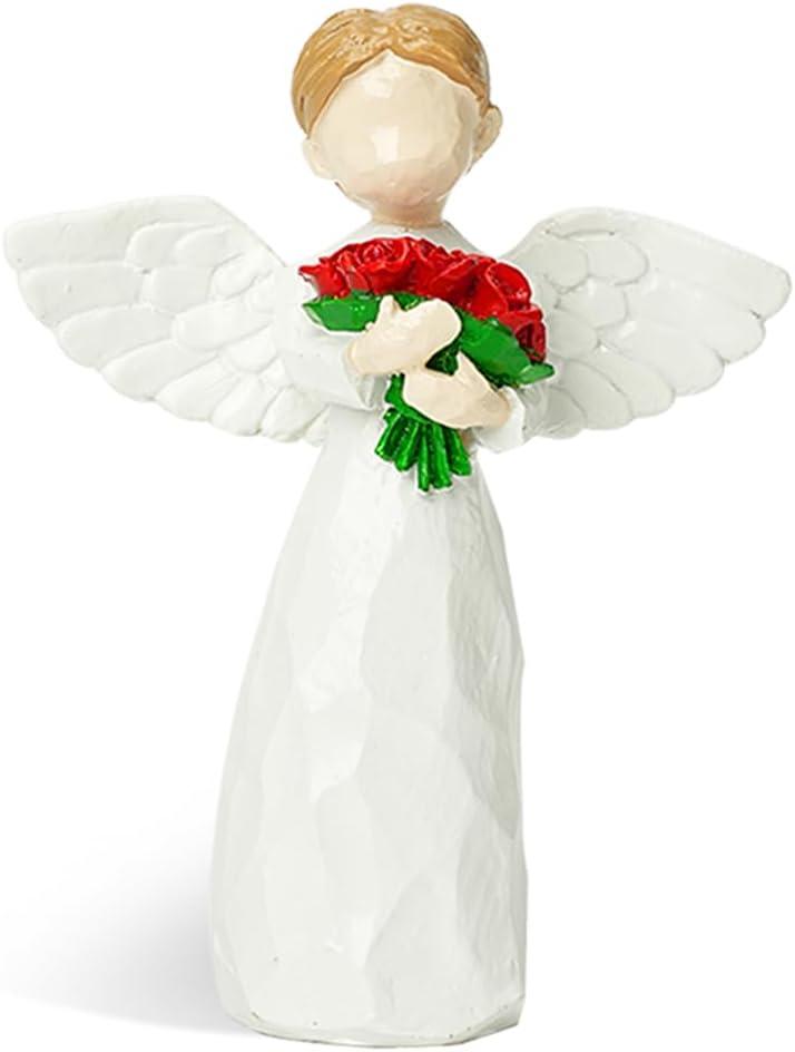Lovely Angel Holding Roses,Representing Love and Blessing - Wishing My Loved Ones Happiness and Joy Forever,Best Gifts for Friend,Mom,Teacher etc,Sculpted Hand-Painted Figurine (Red Rose)