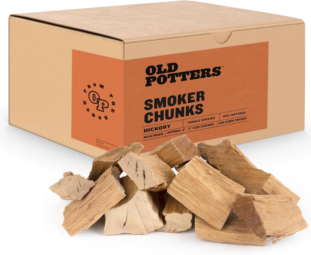 Old Potters Smoker Wood Chunks 13-16 lbs for Grilling, Smoking, and Wood Fire Cooking ~ 2 x 3 Inches, (Hickory, 790 Cu in.)