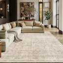 Schweek 9x12 Washable Area Rug Non Slip Neutral Beige Rug for Living Room