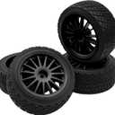 80mm/3.14" Rubber Tires & Plastic Wheel Rims 2.2 Inch 12mm Hex Hub Compatible with 1/10 HPI WR8 Off-Road Rally 1/14 WLtoys 124019 144001 1/16 Redcat Volcano RC Buggy (Black)