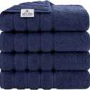 American Soft Linen Luxury 4 Piece Bath Towel Set, 600 GSM 100% Cotton Turkish Bath Towels for Bathroom, 27x54 in Extra Large Bathroom Shower Towels, Navy Blue