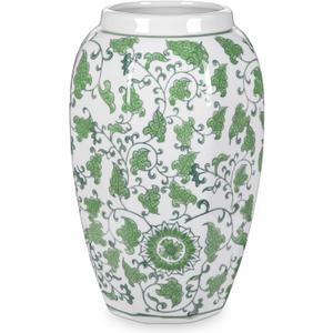 Yellow Vase 8.5 Inch Traditional Chinoiserie Floral Vase Porcelain Ginger Jar Octagonal Vases Blue and White Porcelain Decor for Home, Living Room, Kitchen, Mantel, Shelf, Table