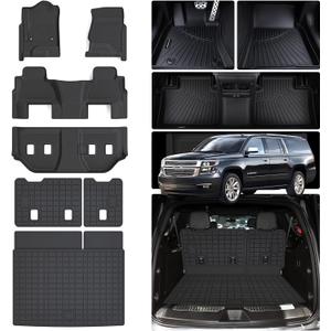 Floor Mats for 2015-2020 Chevy Chevrolet Suburban/GMC Yukon XL 7 Seats (2nd Row Bucket Seats) with Trunk Mat & Backrest Mat,TPE All Weather Protection Custom Fit Car Accessories Full Set