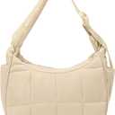Small Puffer Crescent Underarm Shoulder Bag for Women, Nylon Quilted Purses Handbags with Adjustable Strap, Khaki