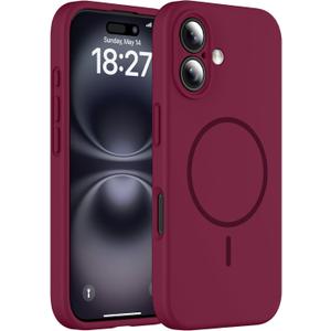 Magnetic for iPhone 16 Plus Case, Compatible with MagSafe, Full Camera Protection, Military-Grade Protection Silicone 3.0mm Thicken Phone Cover for 16 Plus 6.7", Wine Red