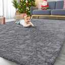 OLANLY 8x10 Machine Washable Large Area Rugs for Living Room, Bedroom, Soft Fluffy Shaggy Bedside Rug, Indoor Floor Carpet for Kids Girls and Boys, Dorms, Nursery, Home Decor Aesthetic, Light Grey