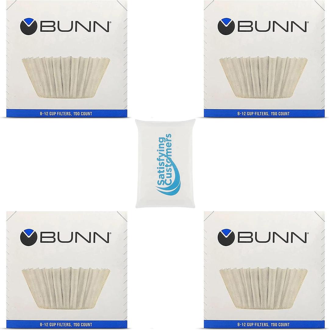 BUNN Coffee Filter  4 PK - 100 PCS per Pack  Taller  Flat Bottom Liner  Quality Paper for Most Coffee Makers  Aromatic Brew  with Satisfying Customers Travel Tissue Pack (4PK)