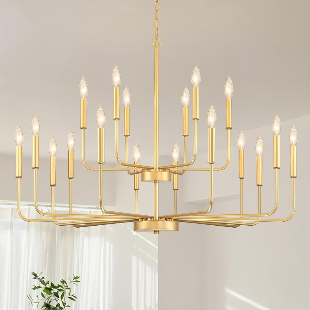 Gold Chandeliers for Dining Room Light Fixture Over Table, Modern Farmhouse Chandeliers for Living Room,12-Lights Industrial Metal Candle Lighting Fixtures for Entryway Kitchen Island Foyer