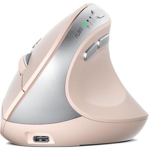 Nulea MD280 Ergonomic Vertical Wireless Mouse - Bluetooth & 2.4G Dual Mode, 4 Adjustable DPI 800/1200/1600/2400, Rechargeable, Silent Clicks, No Lag, 6 Buttons - Perfect for Laptop, Desktop Pink