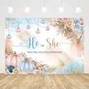 7x5ft Gender Reveal Backdrop He or She What Will Our Little Pumpkin Be Background Pink Blue Pumpkins and Flowers Decorations Banner for Photography