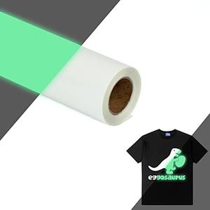 HTVVETUR Glow in The Dark HTV Heat Transfer Vinyl Roll 12 Inch by 5 Feet Iron on DIY for T-Shirt PU Stretch Elastic HTV Vinyl (Dark in Glow Light Blue, 5FT)