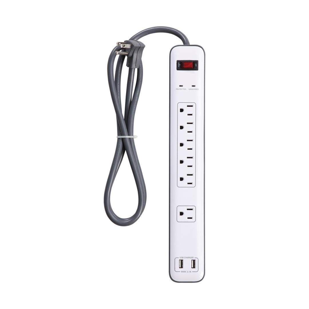 Regleta supresora 6 tomas + 2 USB 1800 J blanca