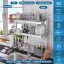 LIVOD Over The Sink Dish Drying Rack,3 Tier Adjustable Length Full Stainless Steel Large Storage Kitchen Dish Rack,for Kitchen Counter Expandable Multifunctional Organizers,Silver (25.98-37.6"), 3 Tier Style A