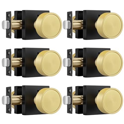 Goldenwarm Black and Gold Door Knobs, Interior Door Knobs for Bedroom and Bathroom, Zinc-Alloy Heavy Duty Square Privacy Door Knob (6 Pack)