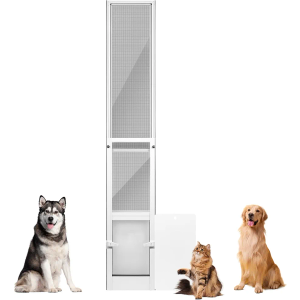 TIMOSS Large Dog Door for Sliding Glass Door, Patio Pet Door with Clear Flap,Magnetic Closing Curtain and UV Resistant Screen