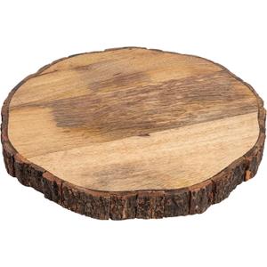 GoCraft Wooden Round Cutting Board with Tree Bark Rim | 1.5" Thick Mango Wood Live Edge Chopping, Prep, Serve Board | Charcuterie Platter - 12.75", 12.8"L x 12.8"W