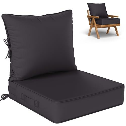 Kimunuk Outdoor Seat Cushion Set 24 L × 24 W × 5 H Inch Waterproof & Fade Resistant Patio Furniture Cushions with Removable Cover with Handle and Straps for Sofa Chairs, Chairs, Grey