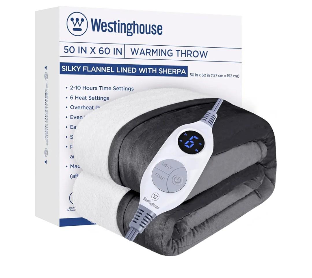 Westinghouse Heated Throw Blanket, Electric Blanket Throw with 6 Heating Levels and 2-10 Hours Time Settings, Flannel to Sherpa Super Cozy Heated Blanket Machine Washable, 50x60 inch, Charcoal