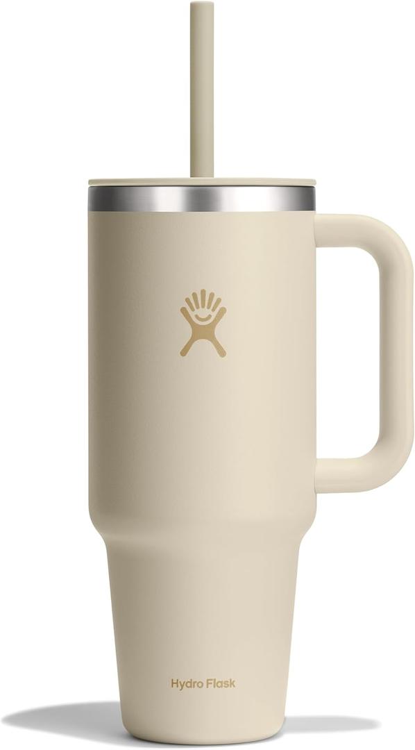 Hydro Flask Travel Tumbler with Handle, Lid and Straw - Insulated Stainless Steel in 40 Oz Coconut Cream