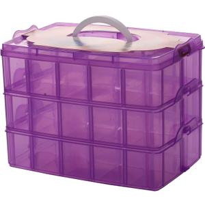 Sooyee Bead Organizer, 3-Tier Craft Organizers and Storage, Stackable Storage Containers with 30 Compartments Dividers for Washi Tape, Toy, Hair Accessories, Art Supplies, Fishing Tackle, Purple