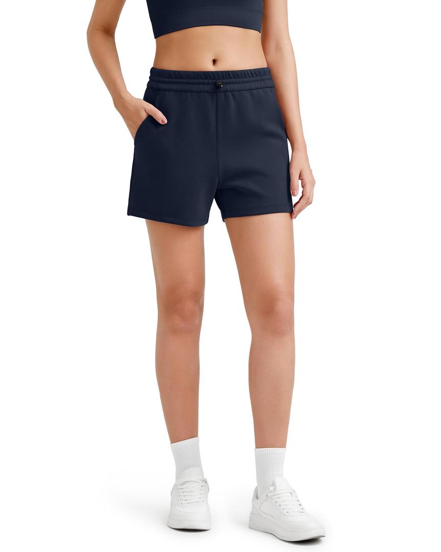 G4Free Athletic Shorts for Women Casual Shorts with Pockets Summer Lounge Pajama Sweat Shorts High Waisted Shockcord Running Workout Shorts Soft(Dark Blue, XXL)