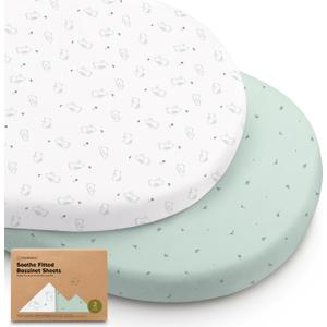 2-Pack Organic Bassinet Sheets for Girls, Boys - 100% Cotton Bassinet Mattress Sheets Compatible with Halo Bassinest Swivel Sleeper, Graco, Baby Delight, Chicco, Unisex Fitted Bassinet Sheets(Bunnies) (33"x 17")