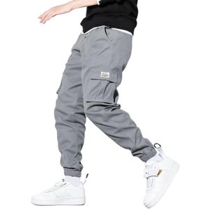 HOTake Men's Casual Cargo Pants Elastic Waist Drawstring Tapered Pants for Men Joggers Hiking Pants with Multi Pockets (Large, A1-medium Gray)