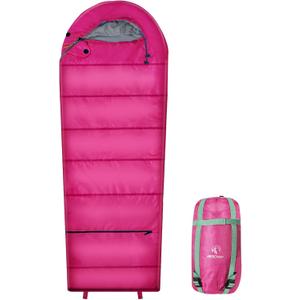 REDCAMP Kids Mummy Ultra Lightweight Sleeping Bag for Backpacking, Comfort for Warm Weather, with Compression Sack (Pink)