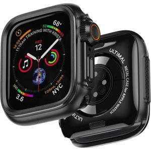 ULTIMAL Metal Case Compatible with Apple Watch Series 9/8/7 45mm with Back Cover,Military Grade Shockproof Protective Case, Rugged Cover for iWatch 45mm (Black)