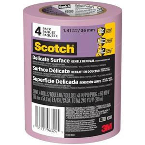 Scotch Delicate Surface Painter's Tape, Purple, Masking Tape Protects Delicate Surfaces and Removes Easily, Multi-Surface Painting Tape for Indoor Use, 1.41 Inches x 60 Yards, 3 Rolls