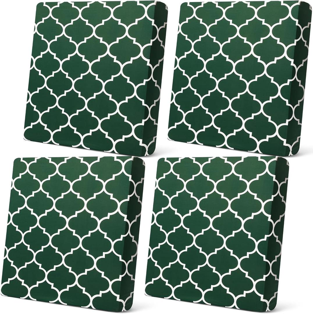 4 Pcs Waterproof Outdoor Cushion Covers for Patio Furniture Stretch Outdoor Couch Cushion Covers Replacement Moroccan Pattern Chair Seat Sofa Slipcovers Soft Flexibility Protector(Dark Green)