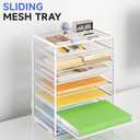 8 Tier Paper Organizer with Handle, Metal Mesh Desk File Organizer, Large Capacity Desk Organizers Paper Letter Tray Desktop Document Sorter for Office, Home or School - White