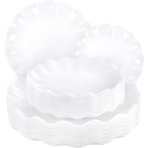 LIYH 24 Pcs White Plastic Plates Reusable - Unbreakable Party Plates, Microwave & Dishwasher Safe Camping Plate Sets Perfect for Parties, Birthday, Picnics, BPA Free (12Guests)