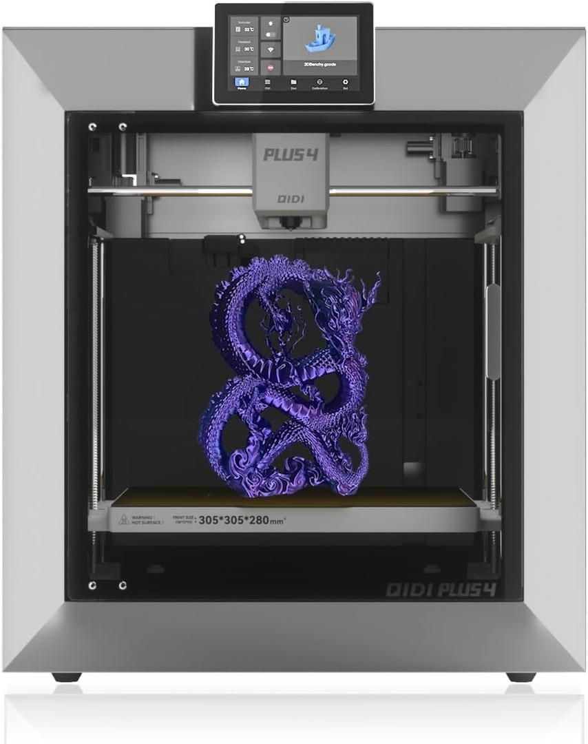 QIDI PLUS4 3D Printer, Max 600mm/s High-Speed Printing, 65 Chamber Heat, Fully Auto Leveling, 370C Direct Extruder with Integrated Nozzle, Support PPS-CF Filaments, Large Print Size 12"x12"x11"