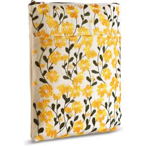 LParkin Embroidered Daisy Flower Book Sleeve with Zipper - Washable Fabric Book Cover Protector for Paperbacks & Hardcover, Gift for Book Lovers (Yellow, 11x8.5 Inch)