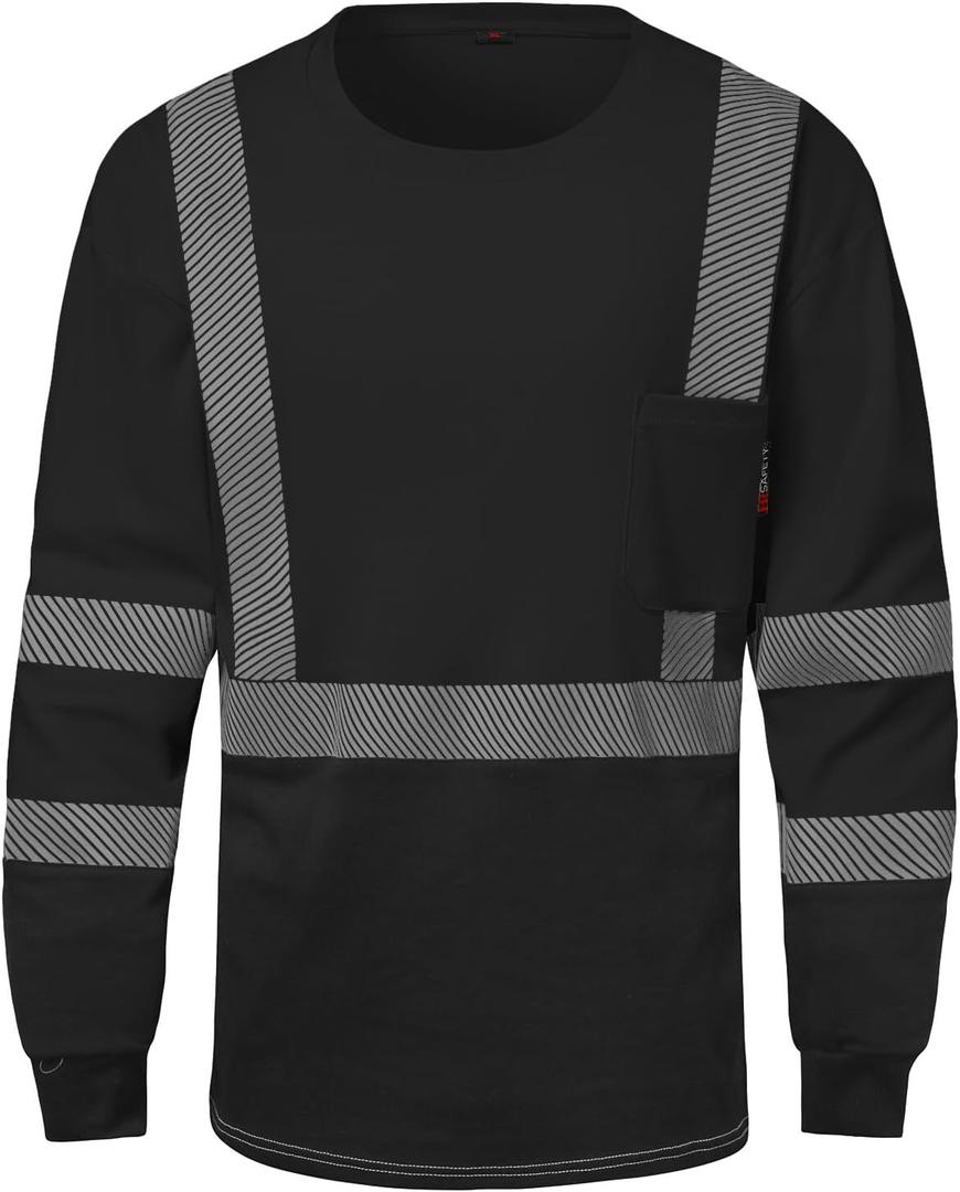 SKSAFETY FR Shirts for Men Long Sleeve, Welding Shirt 6oz Lightweight High Vis Fire Resistant Flame Retardant Shirt CAT2 (XX-Large, Black)