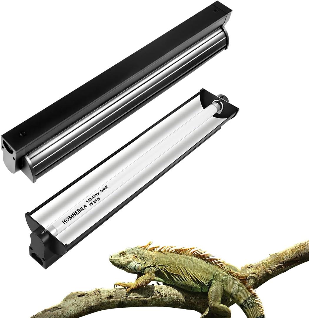 T5 10.0 UVB Reptile Light Fixture, 24W 22" T5 UVA/UVB Fluorescent Tube Bulb for Bearded Dragon, Tortoise, Leopard Gecko, Desert Lizards