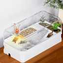 Turtle Tank Kit with Lid,Aquatic Tortoise Habitat Cage Starter Aquarium with Multi-Function Area,UV Basking Platform Light,Water Filter,Rain Shower Arm,Plant,Stone,Enclosure Red Eared Slider (White)