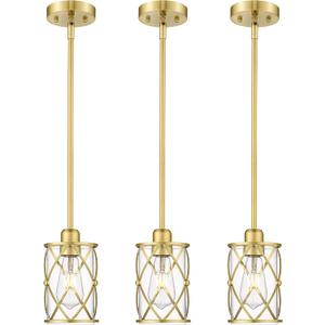 Brushed Gold Pendant Lights Kitchen Island 3 Pack, Glass Kitchen Pendant Lighting Over Island with Rod, Modern Mini Hanging Light for Kitchen Sink Dining Room, CH9176BG-3PK