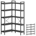Huuger 5 Tier Bookshelf, L Shaped Corner Bookshelf with 10 Open Shelves, 49.4 Inch Straight Wide Bookcase with Metal Frame and Wooden Board, Adjustable Feet, Black